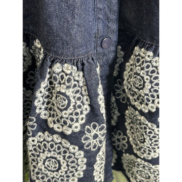 Solitaire Maxi Dress Large Blue Denim White Eyelet Trim‎ Belted Feminine - Picture 6 of 14